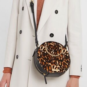 NWOT Kurt Geiger London Leather Calf Hair Brown Leopard Crossbody Bag